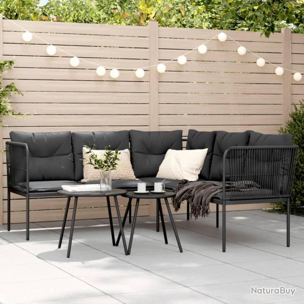 Canap� de jardin avec coussins forme de L noir acier textil�ne