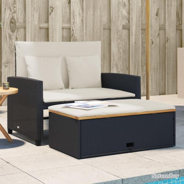 Canap� de jardin 2 places coussins noir r�sine tress�e&acacia
