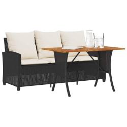 Canap&eacute; de jardin 3 places coussins et table noir r&eacute;sine tress&eacute;e