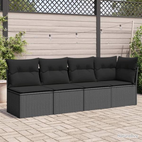 Canap� de jardin avec coussins 4 places en polyrotin noir