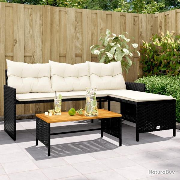 Canap� de jardin avec table et coussins en forme de L noir