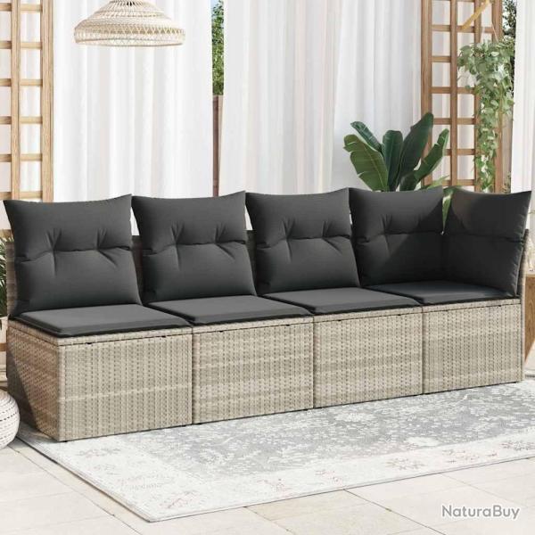 Canap� de jardin et coussins 4 places gris clair r�sine tress�e