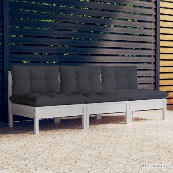 Canap� 3 places de jardin avec coussins anthracite Bois de pin