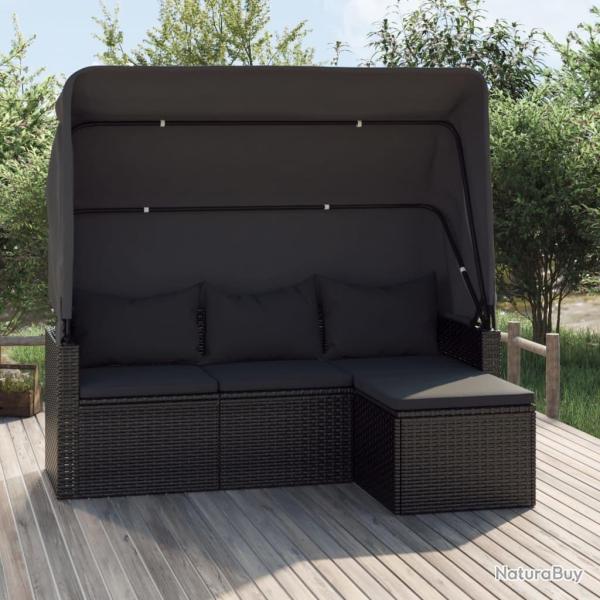 Canap� de jardin 3 places avec toit et repose-pieds Noir alsavelo