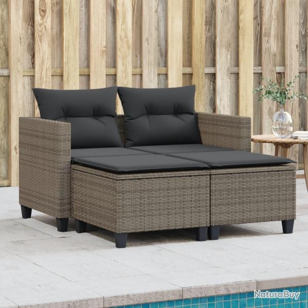 Canap� de jardin 2 places avec tabourets gris r�sine tress�e