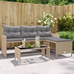Canap&eacute; de jardin table et coussins en forme de L m&eacute;lange beige