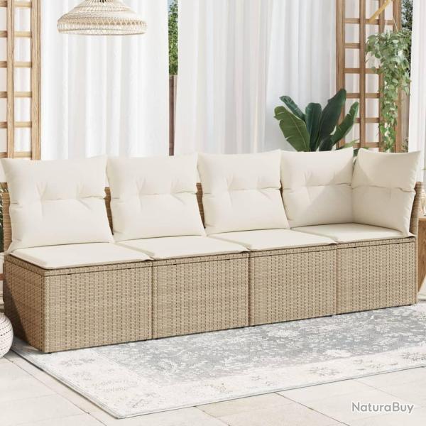 Canap� de jardin avec coussins 4 places beige r�sine tress�e