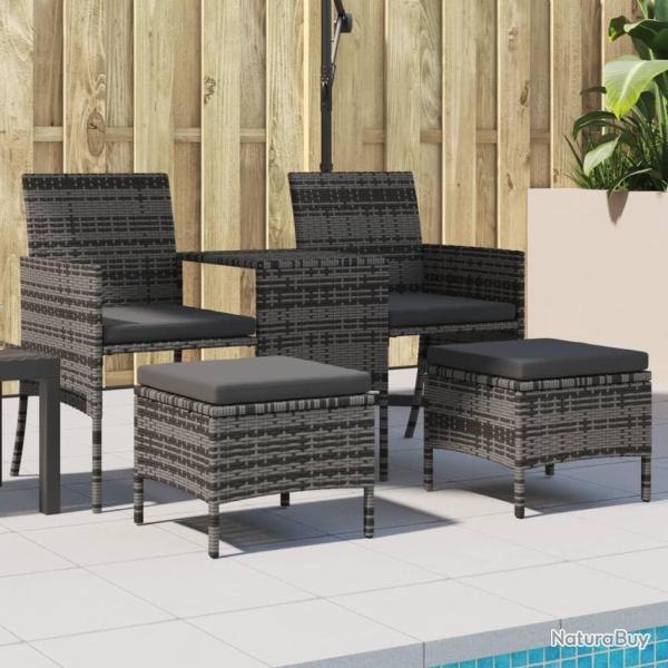 Canap� de jardin 2 places avec table et tabourets gris rotin