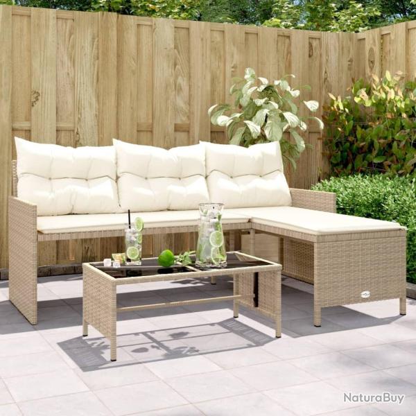 Canap� de jardin avec table et coussins en forme de L beige alsavelo