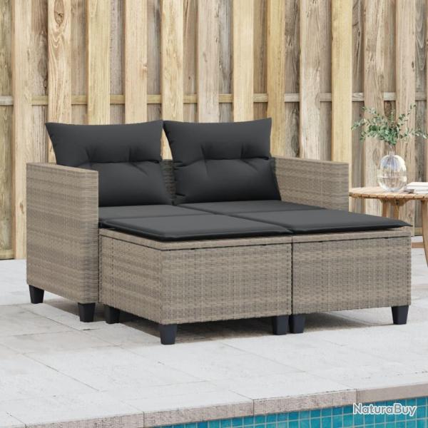 Canap� de jardin 2 places avec tabourets gris clair poly rotin alsavelo