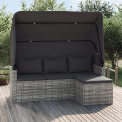 Canap&eacute; de jardin 3 places avec toit et repose-pieds Gris