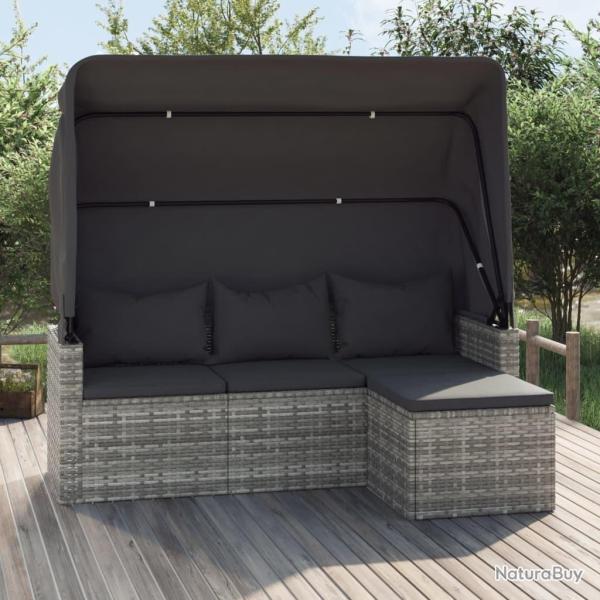 Canap� de jardin 3 places avec toit et repose-pieds Gris alsavelo