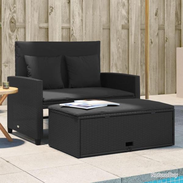 Canap� de jardin avec coussins 2 places noir r�sine tress�e
