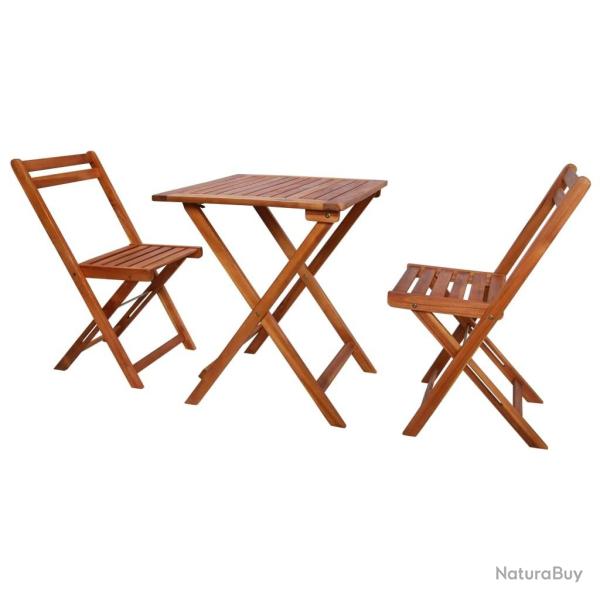 Mobilier de bistro pliable 3 pcs Bois d'acacia solide