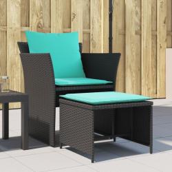 Chaise de jardin avec tabouret noir r&eacute;sine tress&eacute;e alsavelo