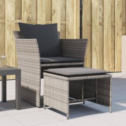 Chaise de jardin avec tabouret gris r&eacute;sine tress&eacute;e
