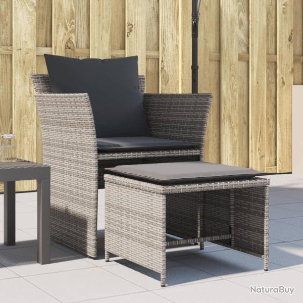 Chaise de jardin avec tabouret gris r�sine tress�e