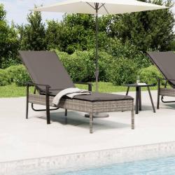 Chaise longue avec coussin gris r&eacute;sine tress&eacute;e