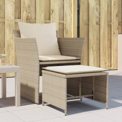 Chaise de jardin avec tabouret beige r&eacute;sine tress&eacute;e alsavelo