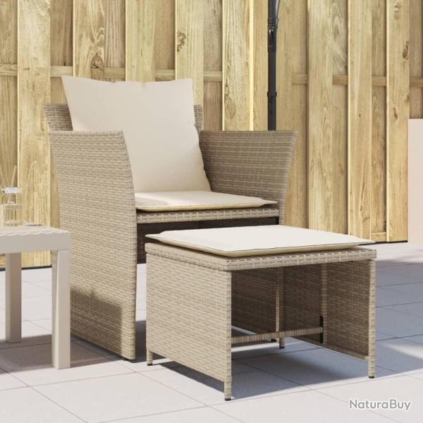 Chaise de jardin avec tabouret beige r�sine tress�e