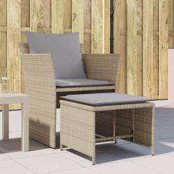 Chaise de jardin avec tabouret beige r&eacute;sine tress&eacute;e