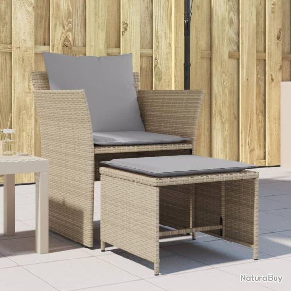 Chaise de jardin avec tabouret beige r�sine tress�e