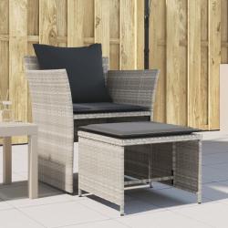 Chaise de jardin avec tabouret gris clair r&eacute;sine tress&eacute;e alsavelo