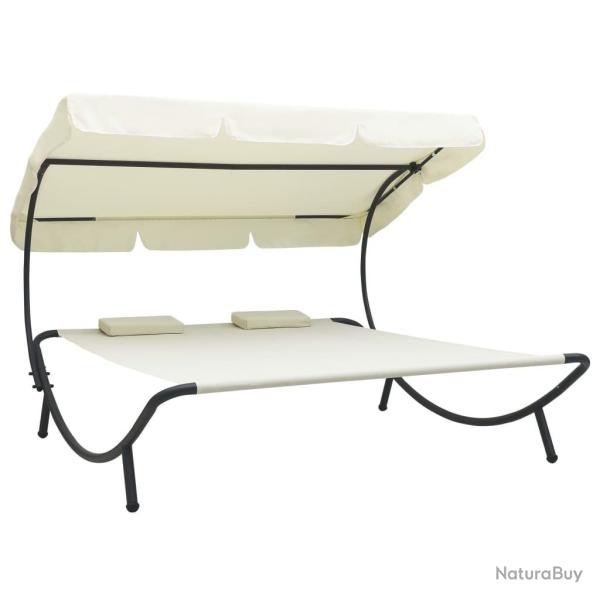 Lit de repos d'ext�rieur avec auvent et oreillers Blanc cr�me alsavelo