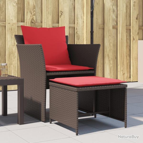 Chaise de jardin avec tabouret marron r�sine tress�e