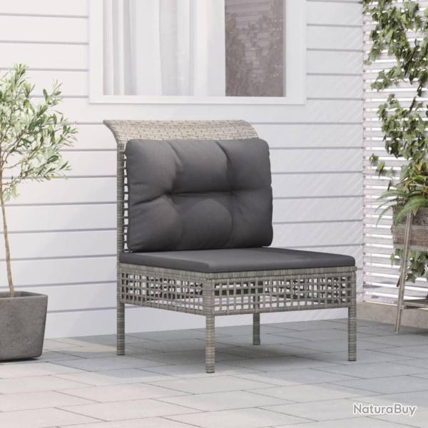 Canap� central de jardin avec coussin Gris R�sine tress�e