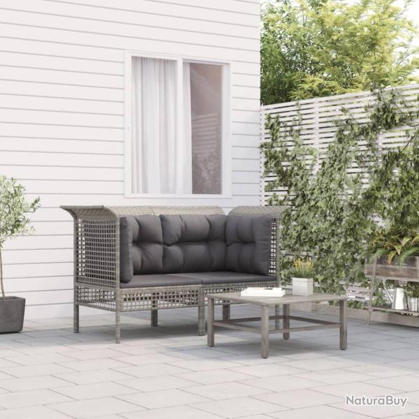 Canaps d'angle de jardin et coussins 2 pcs gris rsine tresse alsavelo