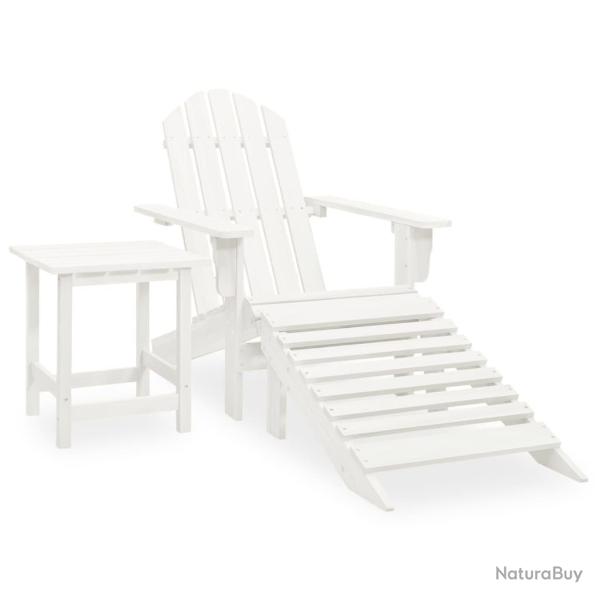 Chaise de jardin Adirondack avec pouf et table Sapin Blanc alsavelo