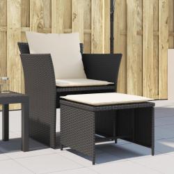 Chaise de jardin avec tabouret noir r&eacute;sine tress&eacute;e