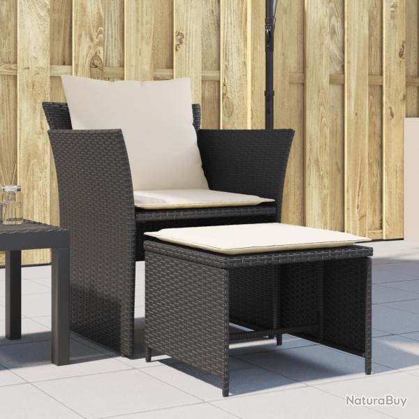 Chaise de jardin avec tabouret noir r�sine tress�e