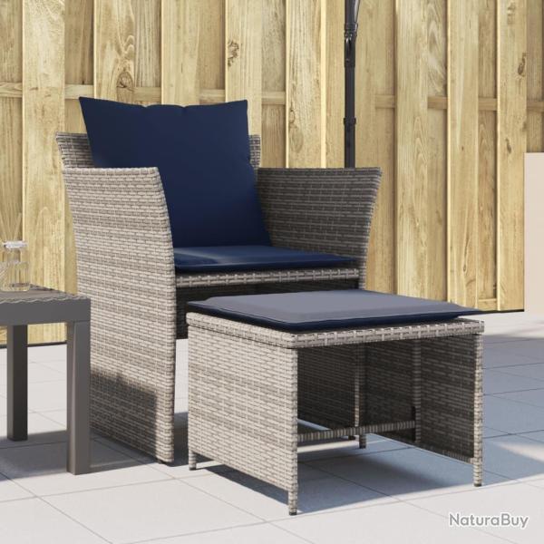 Chaise de jardin avec tabouret gris r�sine tress�e