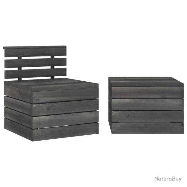Salon de jardin palette 2 pcs Bois de pin massif Gris fonc alsavelo