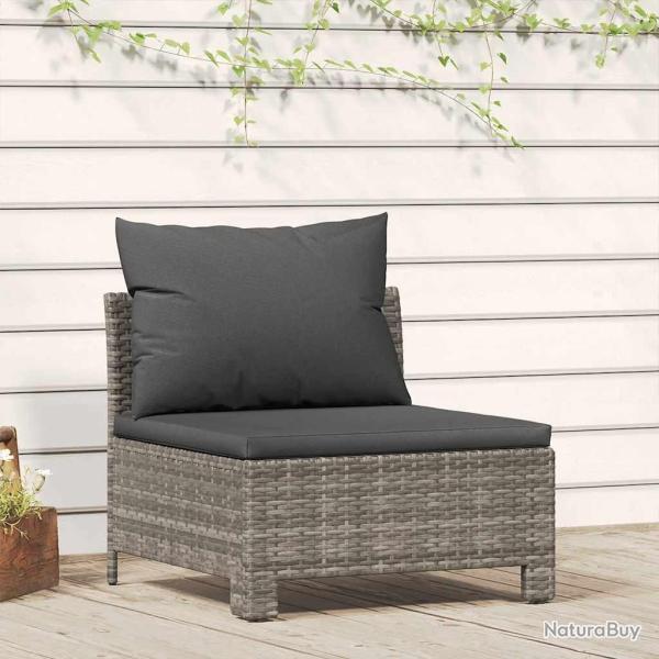 Canap� central de jardin avec coussin Gris R�sine tress�e