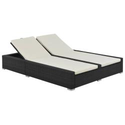 Chaise longue double R&eacute;sine tress&eacute;e Noir