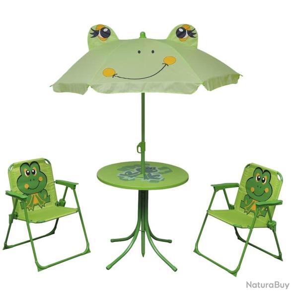 bistro avec parasol pour enfants 3 pcs Vert alsavelo