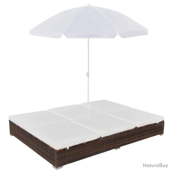 Chaise longue d'ext�rieur avec parasol R�sine tress�e Marron alsavelo