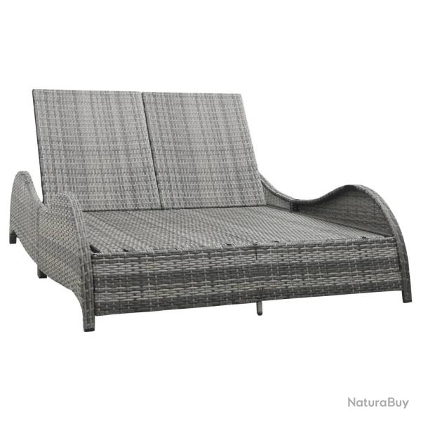 Chaise longue double avec coussin R�sine tress�e Anthracite