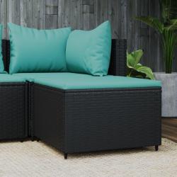 Repose-pied de jardin avec coussin noir r&eacute;sine tress&eacute;e