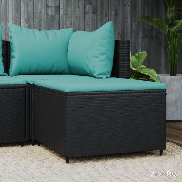 Repose-pied de jardin avec coussin noir r�sine tress�e