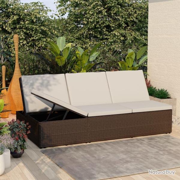 Chaise longue convertible avec coussin R�sine tress�e Marron