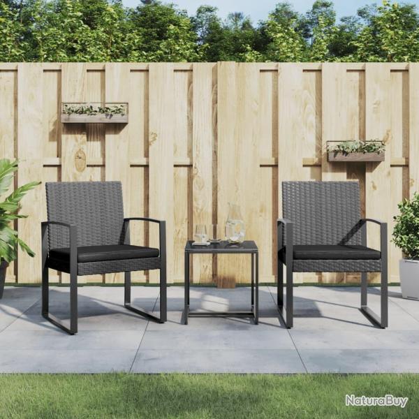 Ensemble � manger de jardin coussins 3 pcs gris fonc� rotin PP