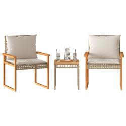bistro et coussins 3 pcs m&eacute;lange beige rotin acacia
