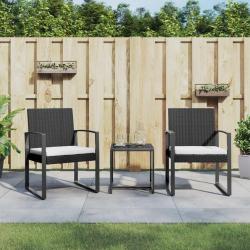 Ensemble &agrave; manger de jardin avec coussins 3 pcs noir rotin PP alsavelo