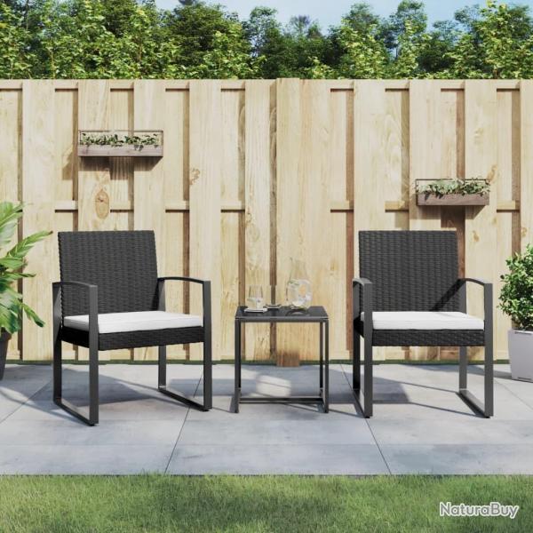 Ensemble  manger de jardin avec coussins 3 pcs noir rotin PP alsavelo