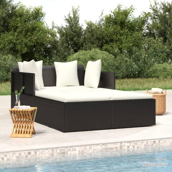 Chaise longue avec coussins noir 182x118x63 cm r�sine tress�e alsavelo
