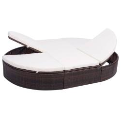 Lit de repos d'ext&eacute;rieur avec coussin R&eacute;sine tress&eacute;e Marron